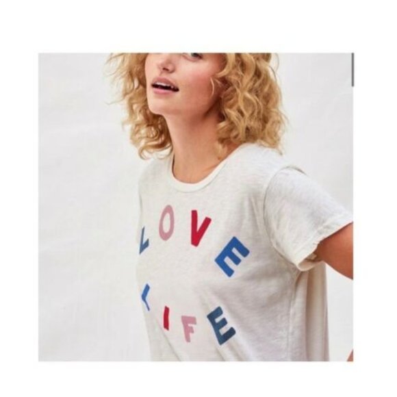 Sundry Scoop Neck Love Life Print Tee - Picture 1 of 2